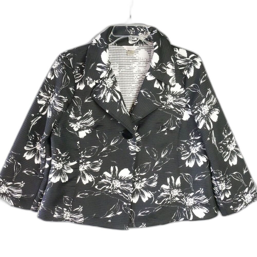 Christopher & Banks Womens Size S Flower Print Black & White Jacket One Button